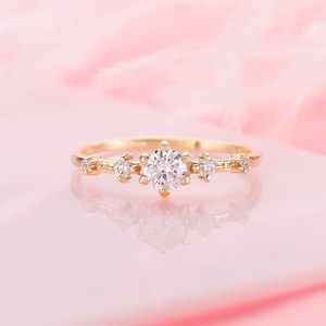 Women 14k yellow gold cz promise ring, Dainty minimalist cz engagement ring, Gold bridal ring, Anniversary ring, Unique ring gift for her