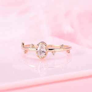 Women dainty minimalist oval cz engagement ring, Unusual 14k rose gold engagement ring, Wedding ring, Promise ring, Anniversary ring