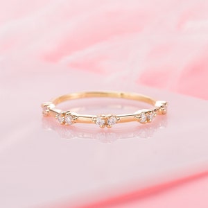 Half eternity minimalist wedding band for her, 14k yellow gold women cz wedding band, Small dainty wedding band, Eternity promise ring gold