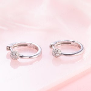 Minimalist Small Sterling Silver Huggie Hoop Earrings, Dainty Elegant Halo Diamond CZ Earrings Gift for Her, Simple Delicate Everyday Hoops