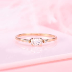 Minimalist engagement ring rose gold, Tiny promise ring, Small & dainty oval cz engagement ring for her, Gold wedding ring, Anniversary ring