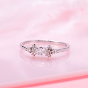 Dainty minimalist Art Deco style promise ring, Unique victorian style cluster engagement ring, 925 sterling silver women promise ring