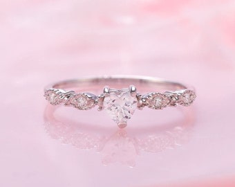 Heart engagement ring, Heart promise ring, Unique Art Deco sterling silver engagement ring, Valentines day ring gift, Romantic ring gift