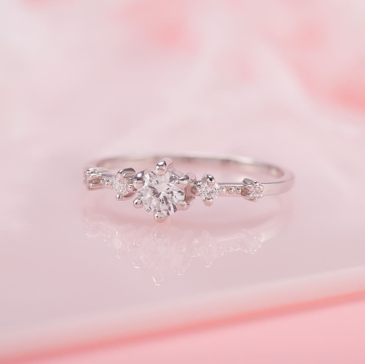 Women Silver Engagement Ring, Simple Art Deco Engagement Ring, Unique ...