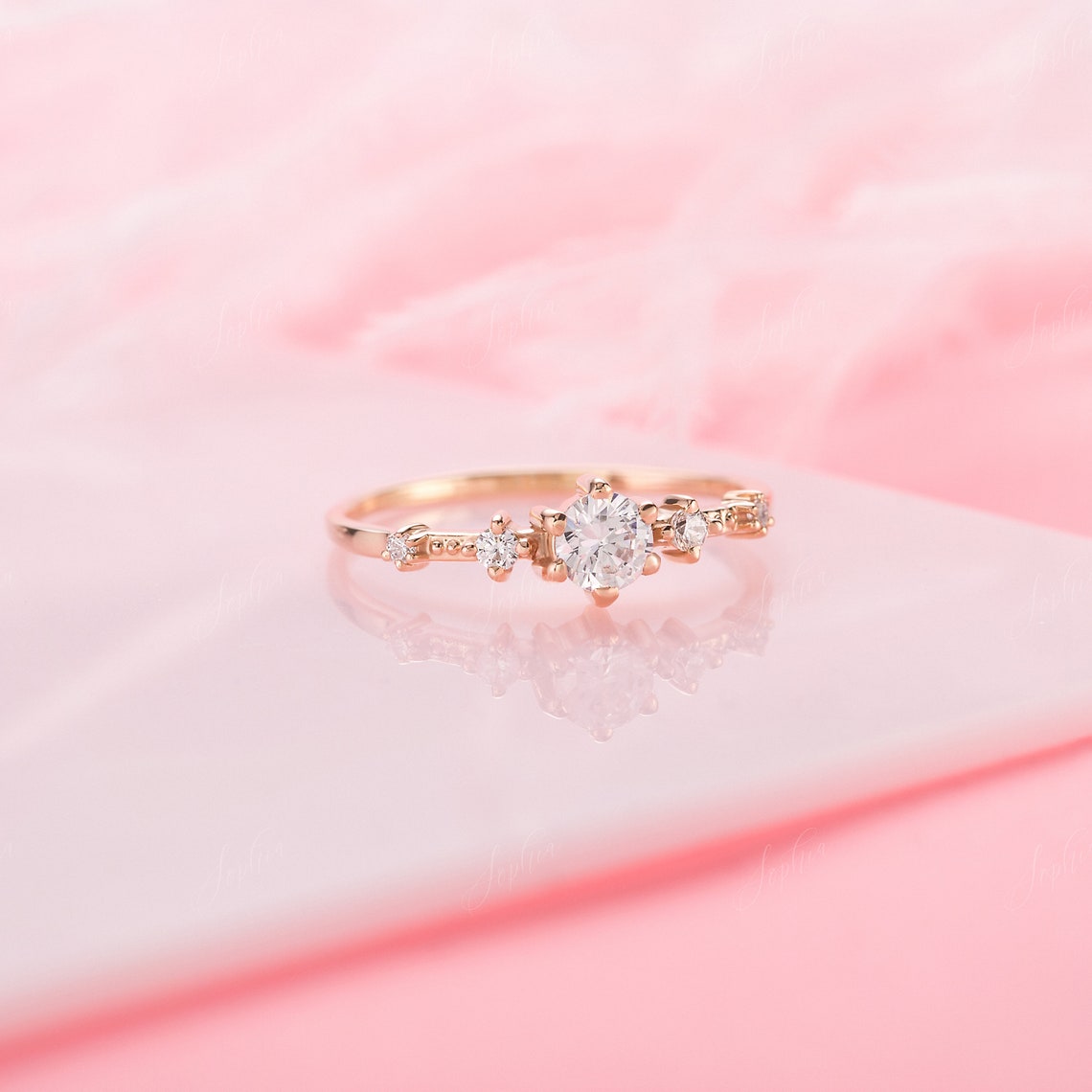 Women Engagement Ring Rose Gold Dainty Minimalist Promise Etsy