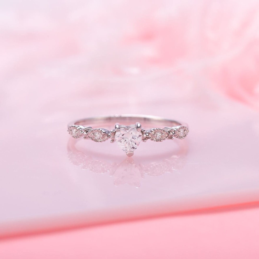 Heart Engagement Ring, Heart Promise Ring, Unique Art Deco Sterling ...