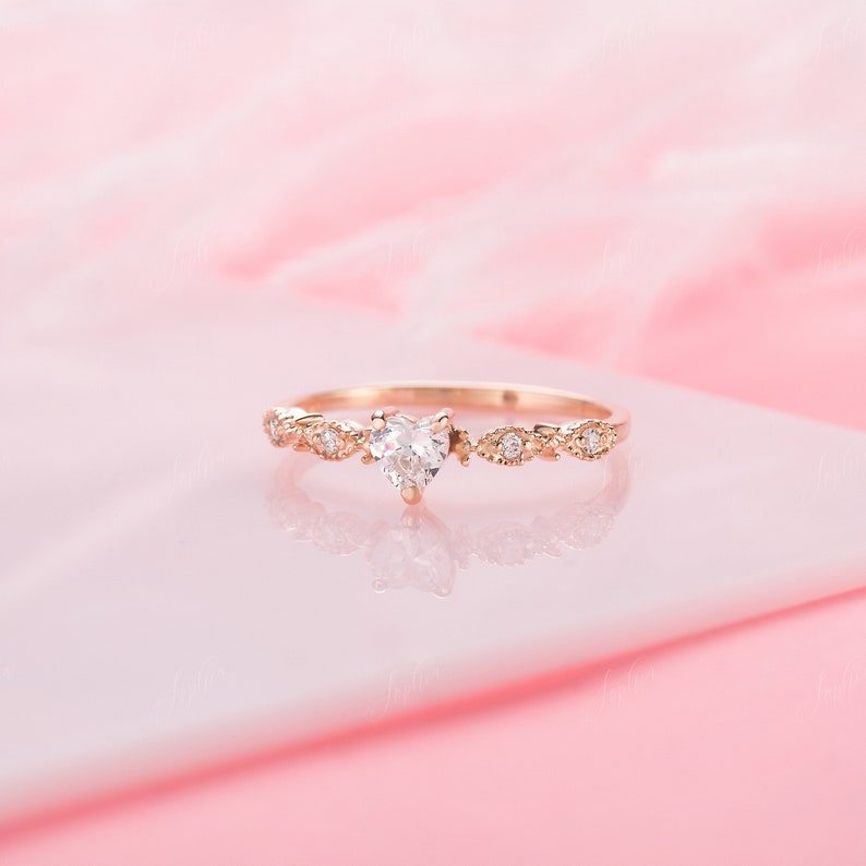 Heart Engagement Ring Rose Gold Heart Promise Ring for Her Etsy