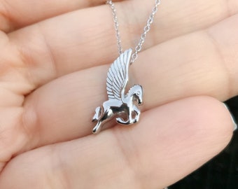 Sterling Silver Pegasus Necklace: Winged Horse Pendant, Greek Mythology Jewelry
