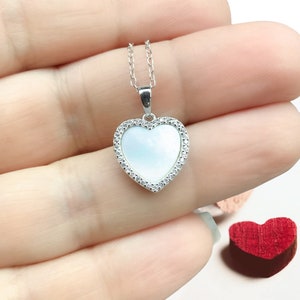 Sterling Silver Heart Necklace: Mother of Pearl & CZ Pendant