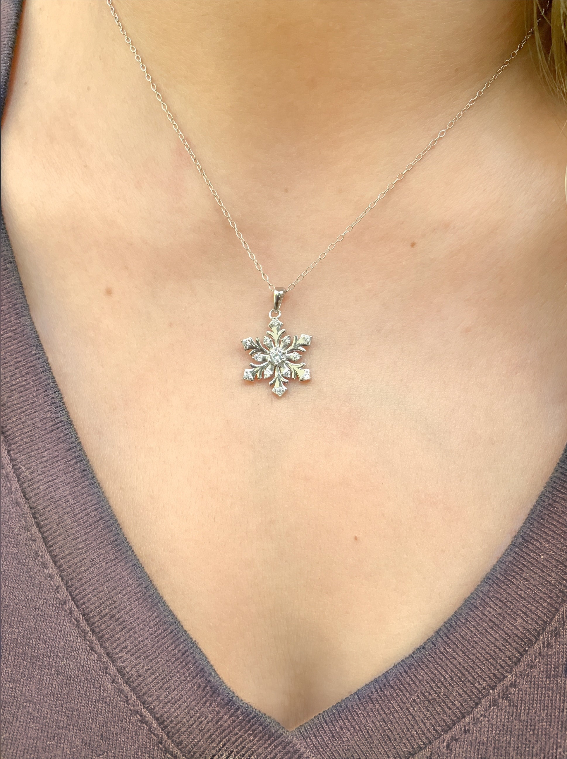 Collana Con Ciondolo A Forma Di Fiocco Di Neve In Argento Sterling S925 Con Diamanti Ultimo Regalo Per Il Festival~p126154926