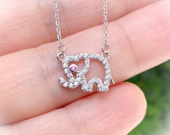 Collier d’éléphant/ Collier de contour d’éléphant Silver Pave CZ/ Collier de charme d’éléphant en zircone cubique minimaliste/ Cadeau d’amoureux des animaux