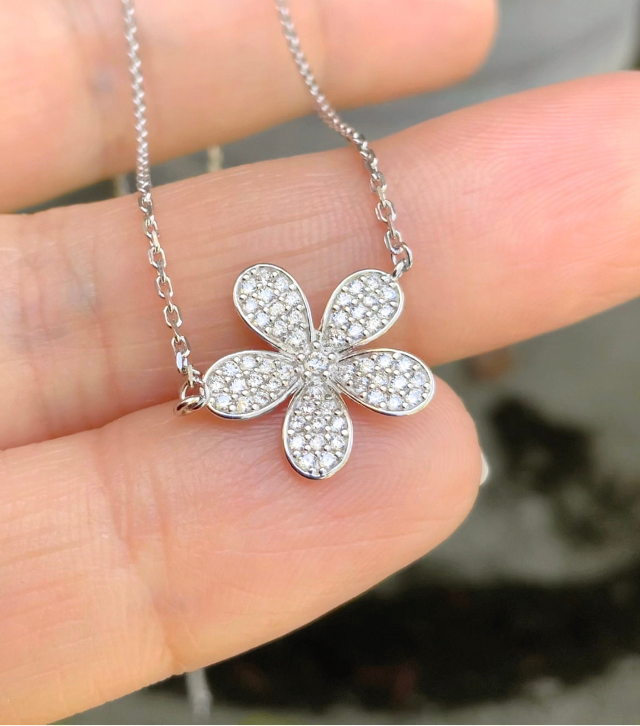 ☆ENGBROX☆ silver925 line flower cubic necklace EBNL25027 CZ Flower Necklace/ 925 Sterling Silver Cubic Zirconia