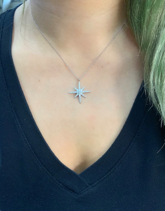 Sterling Silver Polaris Star Necklace: CZ Celestial Pendant