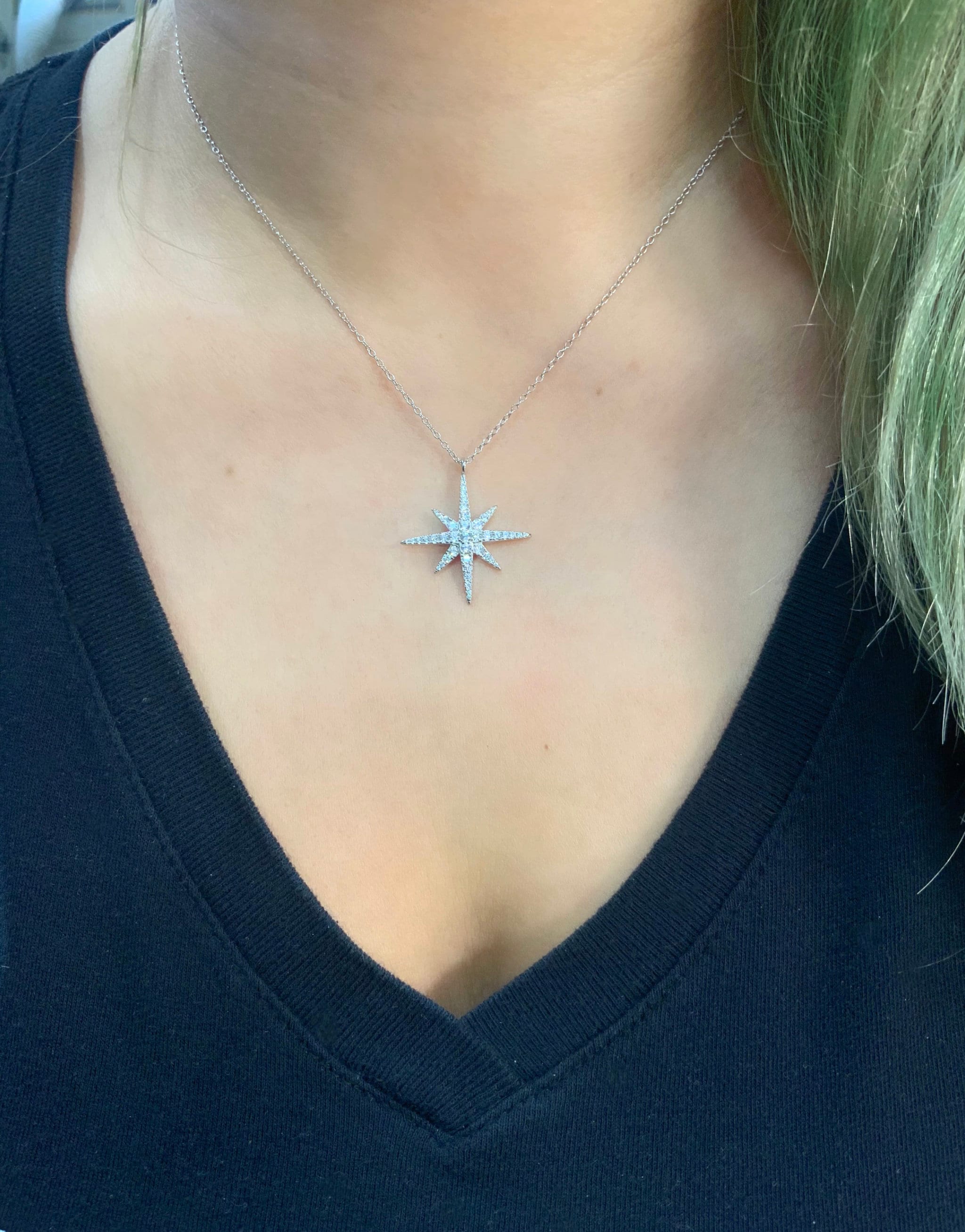 Silver Polar Star Necklace/ CZ North Pole Star Charm