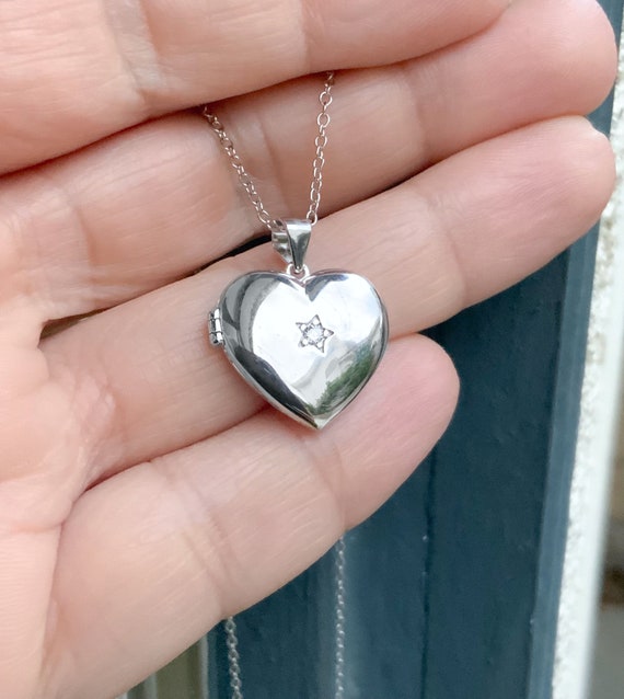 Dainty Silver Heart Locket Necklace with one or two keepsake pictures  inside