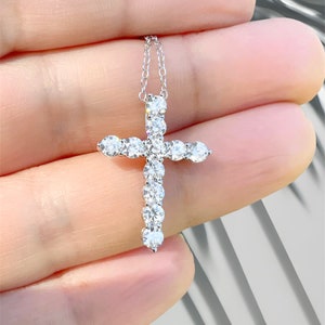 Sterling Silver CZ Cross Necklace: Cluster Prong Set Pendant