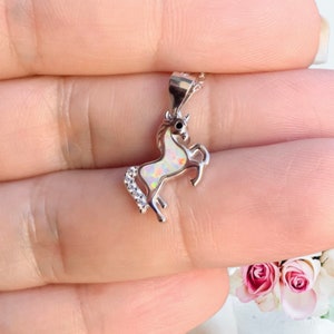 Sterling Silver Unicorn Necklace: Opal & CZ Fantasy Pendant
