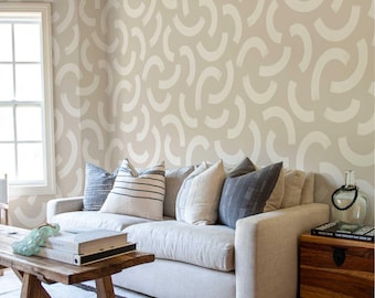 Abstract Geometric Wallpaper – Neutral Brush Stroke Peel and Stick Removable
