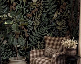 Dark Fern Botanical Wallpaper: Peel and Stick Removable Mural