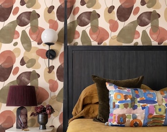 Abstract Earth Tone Shapes Wallpaper – Boho Peel and Stick Removable Wall Mural