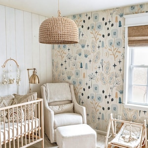 Kids Wallpaper, Peel and Stick, Scandinavian Style Nursery Removable Wall Mural, Neutral Boho Baby Room Self Adhesive Wallpaper