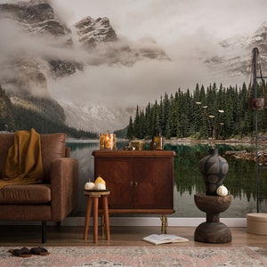 Nature Landscape Wallpaper, Peel and Stick or Traditional Wallpaper, Lake Scene Wall Mural, Removable Self Adhesive Wallpaper