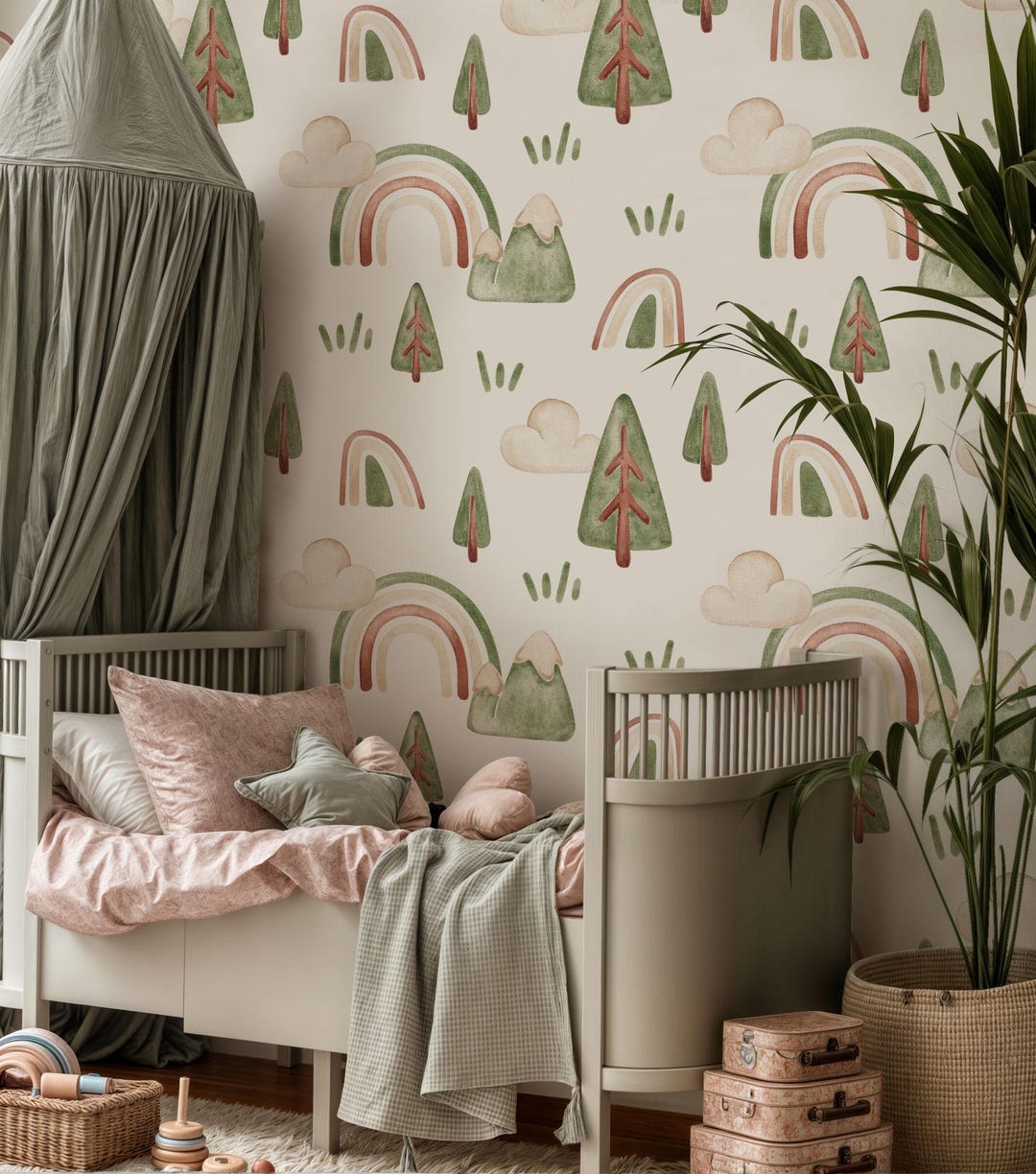 Watercolor Rainbow Wallpaper: Peel and Stick Kids Room Mural - Etsy