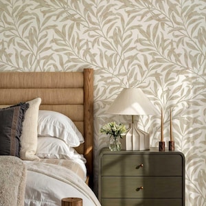 Botanical Wallpaper Peel and Stick or Traditional, William Morris Inspired Wallpaper, Victorian Style Leaves Removable Mural, Self Adhesive