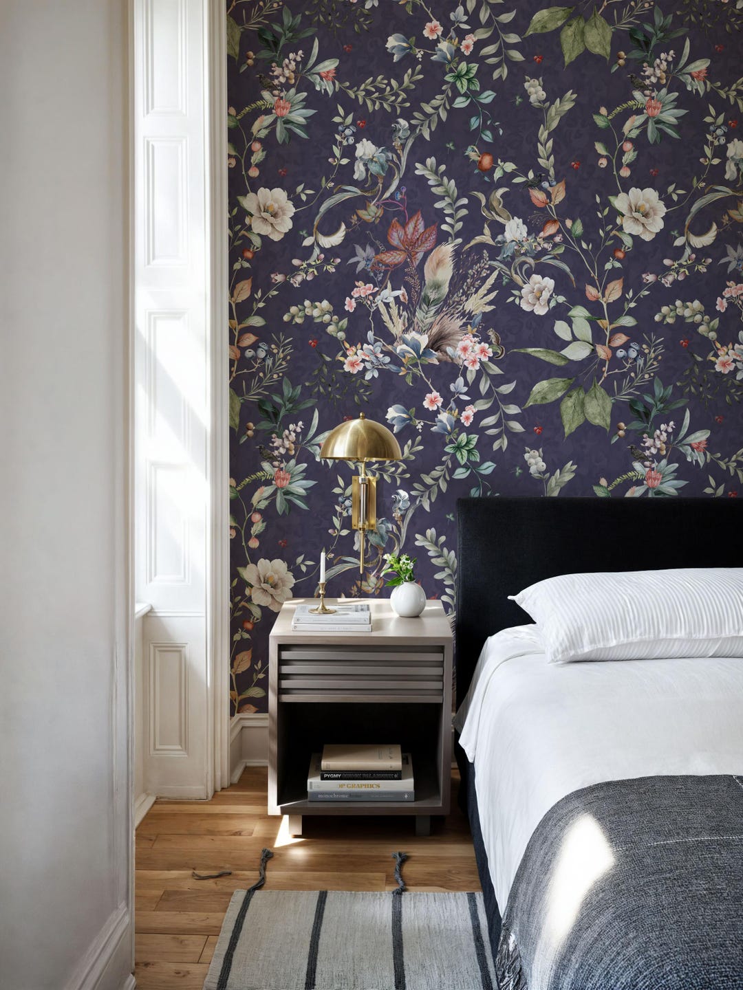 Dark Floral Peel and Stick Wallpaper: Moody Botanical Mural - Etsy