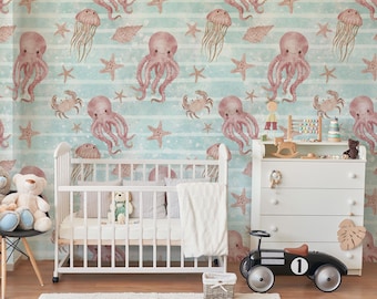 Sea Life Kids Wallpaper: Octopus, Jellyfish Peel and Stick Mural