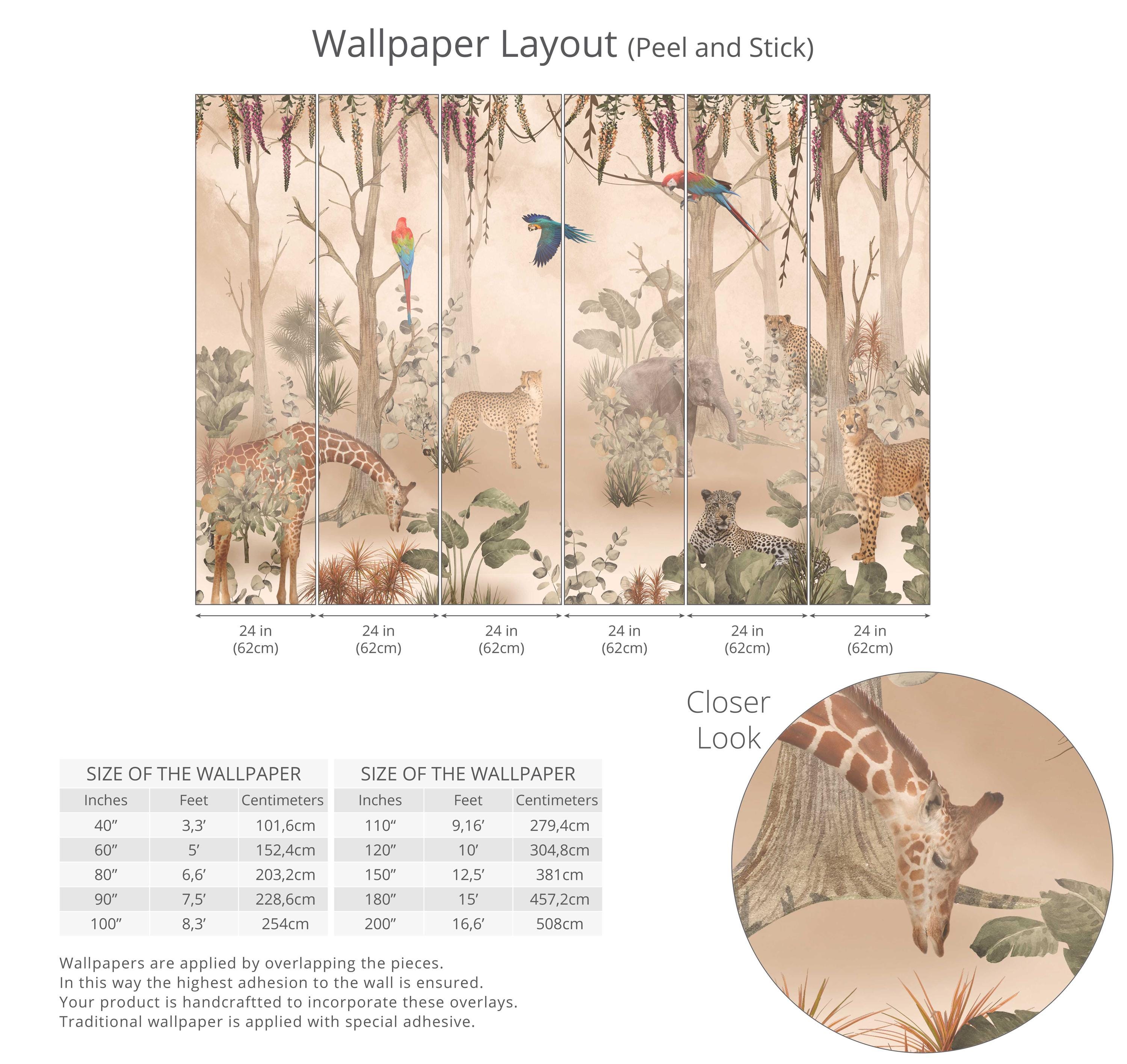 Safari Jungle Peel and Stick Wallpaper: Tropical Animals Kids Room ...