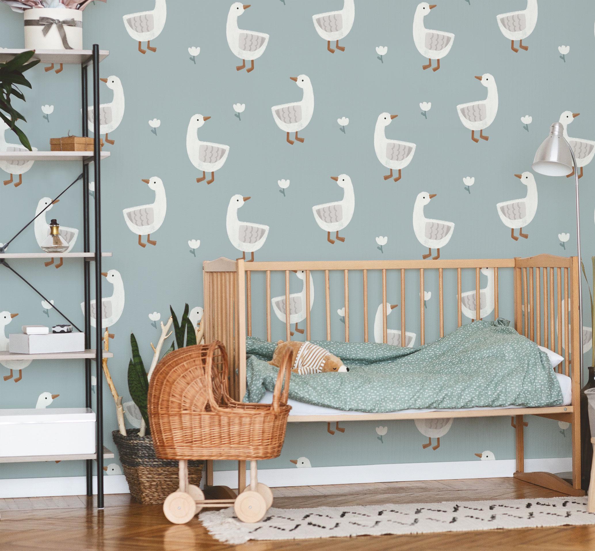 Cute Goose Wallpaper for Kids, Peel and Stick, Farmhouse Baby Room ...