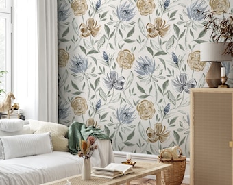 Watercolor Floral Wallpaper: Abstract Flowers, Peel and Stick Wall Mural