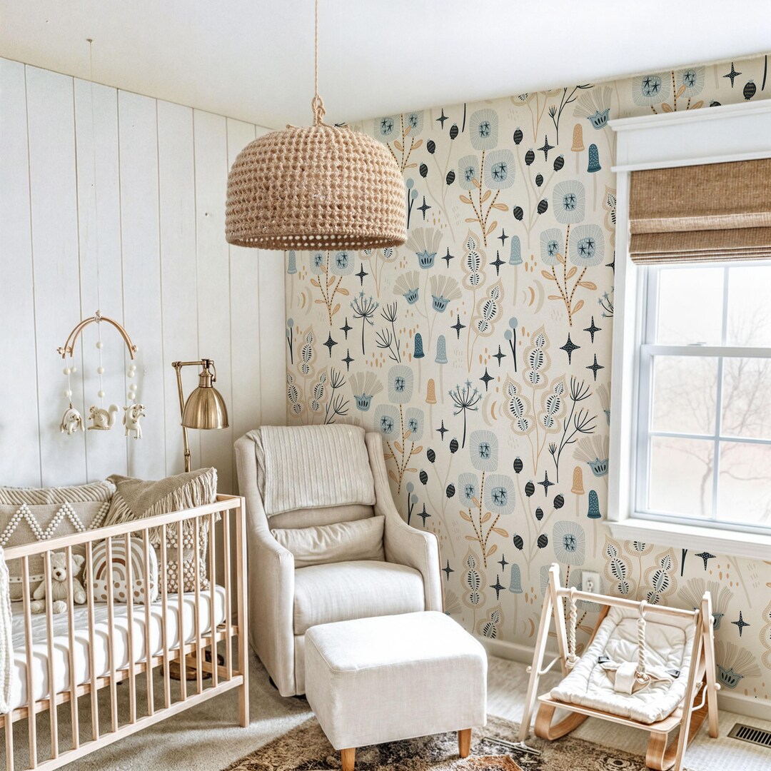 Scandinavian Nursery Wallpaper: Neutral Boho Peel and Stick Wall Mural ...