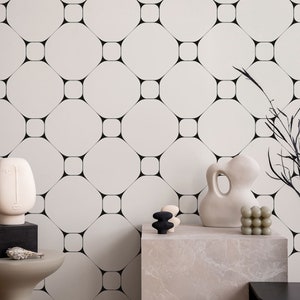 Black and White Geometric Wallpaper, Peel and Stick, Minimalist Art Deco Wall Mural, Self Adhesive, Removable Luxury Wall Decor