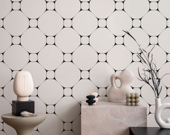 Black and White Geometric Wallpaper, Peel and Stick, Minimalist Art Deco Wall Mural, Self Adhesive, Removable Luxury Wall Decor