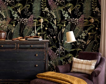 Dark Fern Botanical Wallpaper: Moody Peel and Stick Wall Decor
