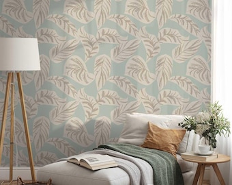 Minimalist Abstract Leaf Wallpaper - Peel and Stick Removable Mural