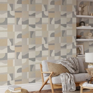 Neutral Abstract Geometric Wallpaper, Peel and Stick, Soft Colors Geometric Wall Mural, Minimal Self Adhesive Wallpaper, Removable Wallpaper