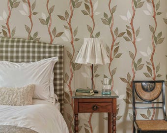 Watercolor Botanical Wallpaper: Neutral Branches, Leaves, Peel and Stick
