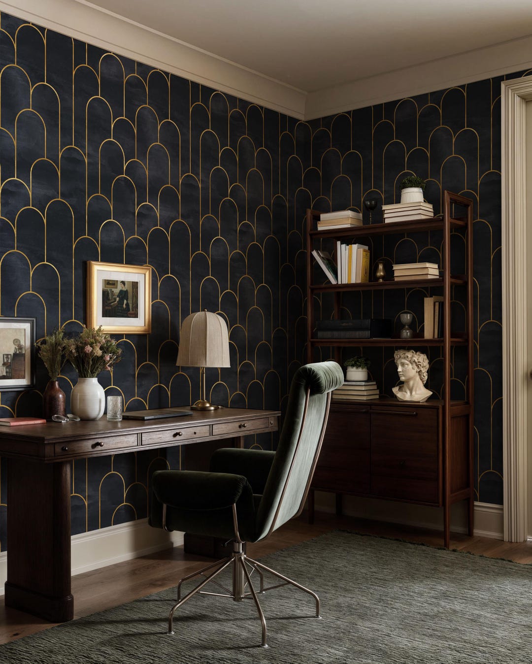 Art Deco Geometric Wallpaper: Navy and Gold Peel & Stick Wall Mural - Etsy