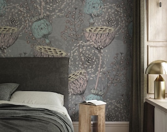 Dark Floral Wallpaper: Vintage Botanical Peel and Stick Mural