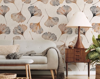 Gingko Leaf Wallpaper: Botanical Peel and Stick Wall Mural