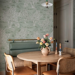 Green Forest Wallpaper, Peel and Stick, Green Small Trees Self Adhesive Wallpaper,Moody Decor, Farmhouse Wall Decor,Woodland Removable Mural
