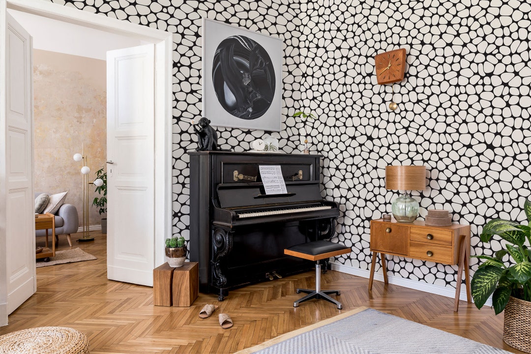 Irregular Rounded Shapes Wallpaper, Peel and Stick, Black and White ...