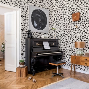 Irregular Rounded Shapes Wallpaper, Peel and Stick, Black and White Geometric Wall Mural, Jumble Shapes Wallpaper, Removable Self-Adhesive