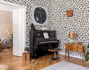 Black and White Geometric Peel and Stick Wallpaper: Irregular Rounded Shapes