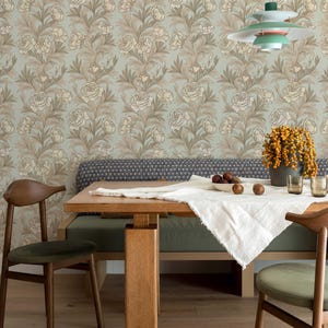 Neutral Floral Wallpaper, Peel and Stick or Traditional Mural, Victorian Style Floral Removable Wallpaper, Boho Elegant Self Adhesive Mural