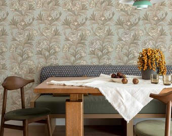 Neutral Floral Wallpaper: Victorian Style, Peel and Stick Mural