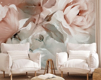Abstract Roses Wallpaper – Peel and Stick Neutral Removable Wall Mural